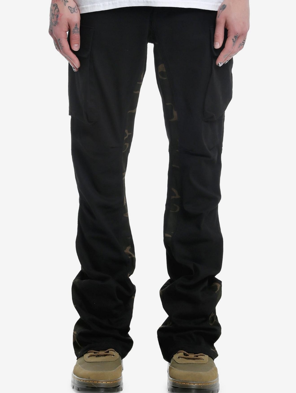 Nwt American Stitch Menâs Black Cargo Flare Pants - Camo Panels - Size 34